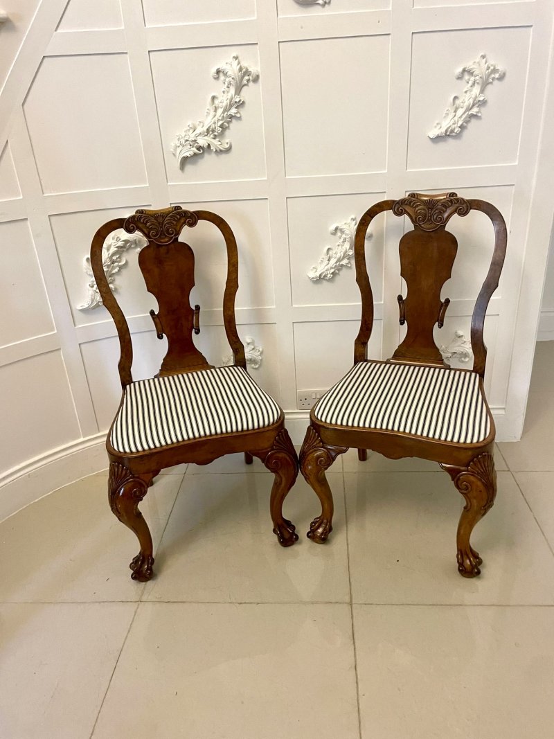Outstanding Quality Set of 12 Antique Victorian Burr Walnut Dining Chairs - Image 7